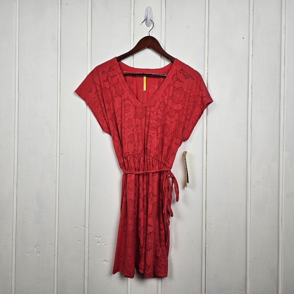 Lole Pomegranate Rumba 2 Braided Belt Sheer Floral Mini Dress Medium